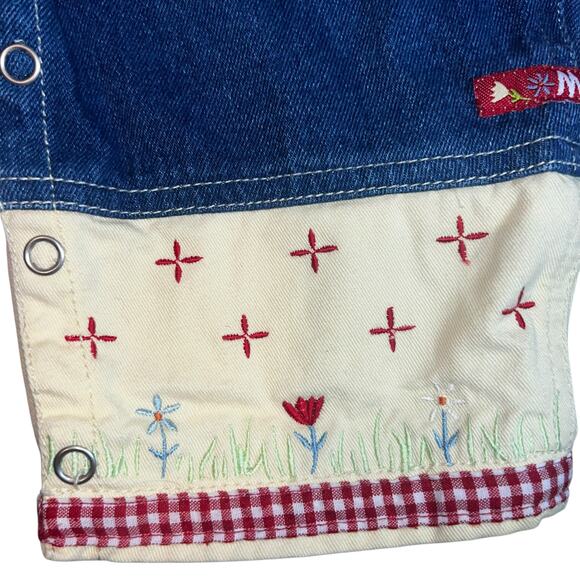 Vintage Disney Mickey & Co embroidered denim Mickey and Minnie bib overalls 6/9m - Picture 5 of 9
